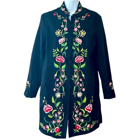 VICTOR COSTA VTG ASO Phoebe Buffay Alternative Floral Embroidered Jacket L - Picture 2 of 14